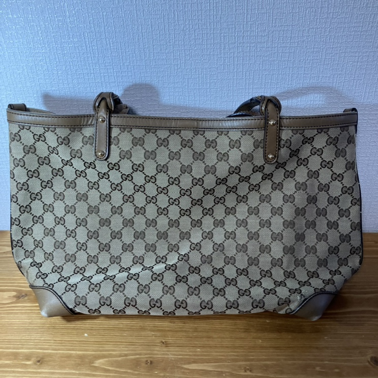 GUCCI グッチ GG キャンバス トートバッグ レザー ベージュ